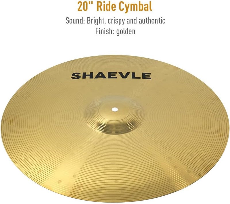 Shaevle Cymbal Pack, 5 Pieces Alloy Cymbals Drum Set, Cymbals for Drum Set Includes 14"/16"/18"/20" Cymbals, Golden - Image 5